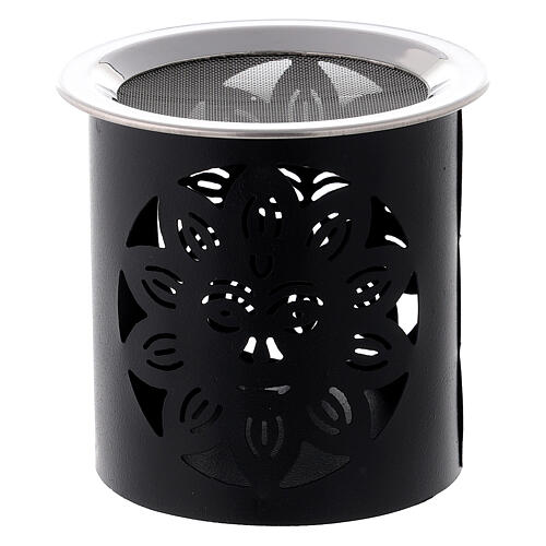 Black iron incense burner with sun decoration h 9 cm 2