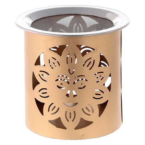 Incense burner with cut-out sun on golden metal h 9 cm 2