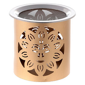 Incense burner with sun decoration, golden iron perforations h 9 cm