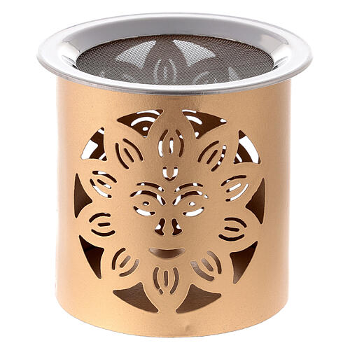 Incense burner with sun decoration, golden iron perforations h 9 cm 1