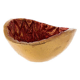 Gold and red metal incense bowl, 7 cm diameter