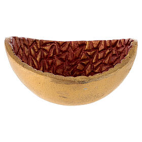 Gold and red incense bowl, metal, 10 cm diameter