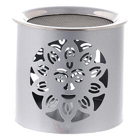 Silver incense burner with cut-out smiling sun, h 6 cm, metal