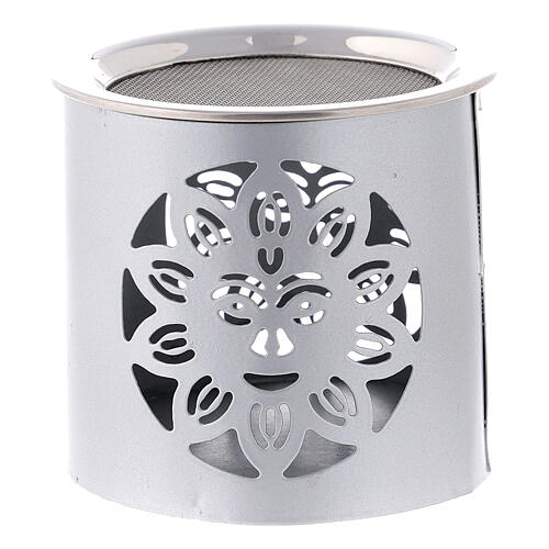 Silver incense burner with cut-out smiling sun, h 6 cm, metal 2