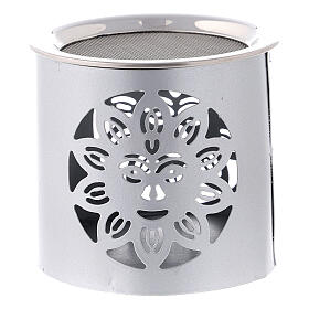 Brûle-encens argenté cylindrique avec soleil h 6 cm métal mat