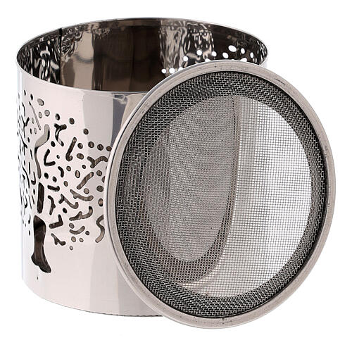 Silver incense burner with cut-out Tree of Life, h 6 cm, polished steel 3