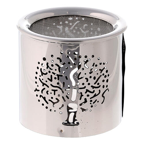 Brûle-encens argenté cylindrique avec Arbre de la Vie h 6 cm acier brillant 2