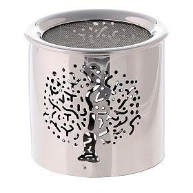 Silver-plated steel incense burner, height 6 cm, tree decor