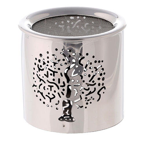 Silver-plated steel incense burner, height 6 cm, tree decor 1