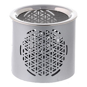 Silver incense burner with cut-out floral pattern, h 6 cm, metal