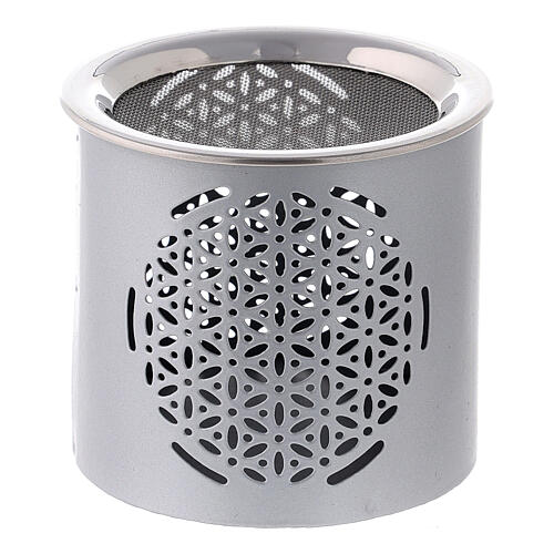 Silver incense burner with cut-out floral pattern, h 6 cm, metal 1