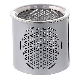 Iron cylindrical silver-plated incense burner h 6 cm