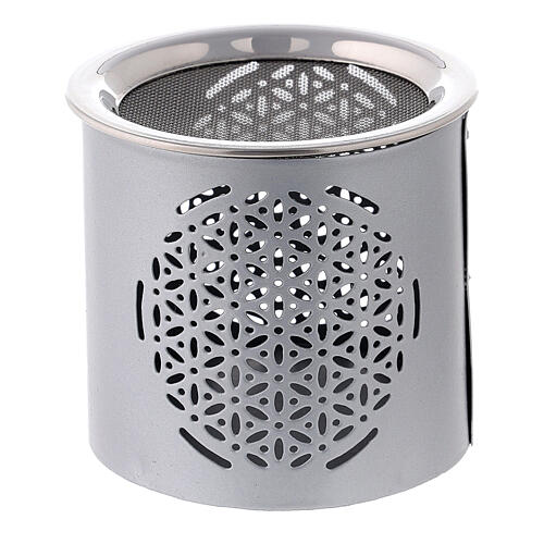 Iron cylindrical silver-plated incense burner h 6 cm 2