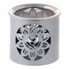 Silver incense burner with cut-out flower, h 6 cm, metal