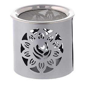 Silver incense burner with cut-out flower, h 6 cm, metal