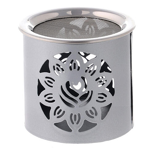Silver incense burner with cut-out flower, h 6 cm, metal 2