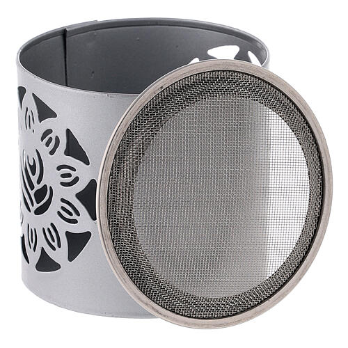 Silver incense burner with cut-out flower, h 6 cm, metal 3