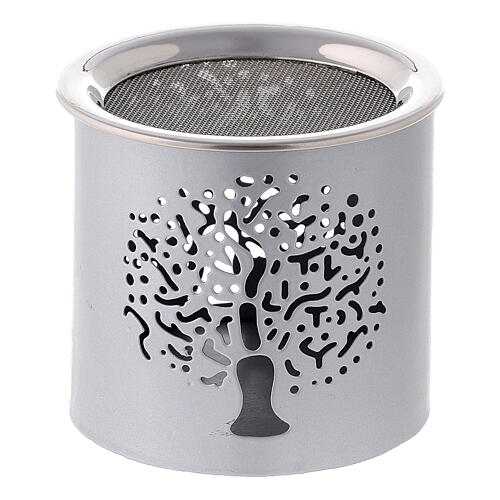Silver metal incense burner with cut-out Tree of Life, h 6 cm 1