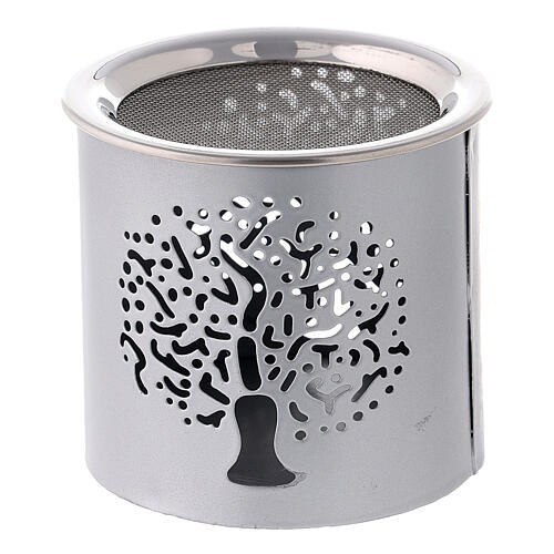 Silver metal incense burner with cut-out Tree of Life, h 6 cm 2