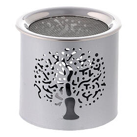 Silver-plated iron incense burner, height 6 cm with tree perforation decor