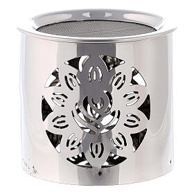 Silver incense burner with cut-out flower, h 6 cm, polished steel