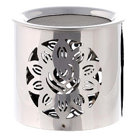 Silver incense burner with cut-out flower, h 6 cm, polished steel
