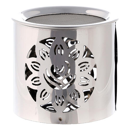 Silver incense burner with cut-out flower, h 6 cm, polished steel 2