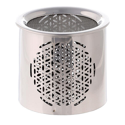 Incense burner with cut-out floral pattern, h 6 cm, polished steel 1