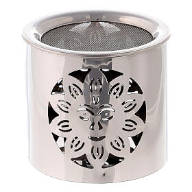 Incense burner with cut-out smiling sun, h 6 cm, polished steel