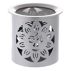 Incense burner with cut-out sun, silver metal, h 8 cm