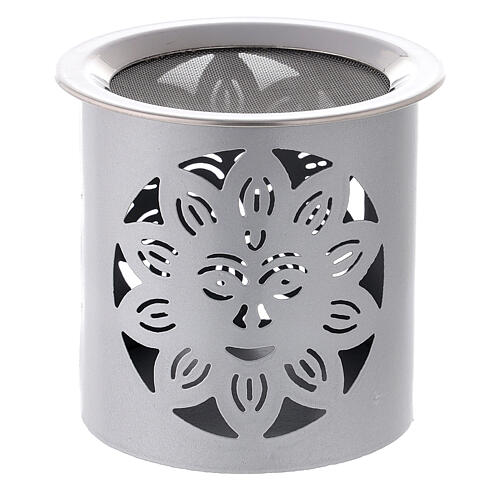 Cylindric silver incense burner H 8 cm openwork 1