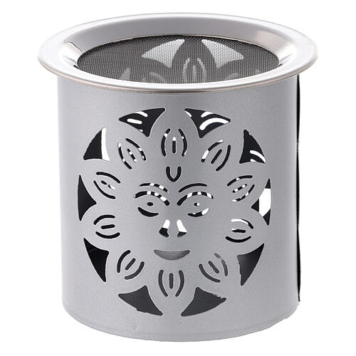 Cylindric silver incense burner H 8 cm openwork 2