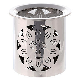 Incense burner with cut-out sun, polished steel, h 8 cm