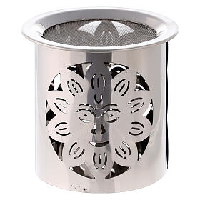 Incense burner with cut-out sun, polished steel, h 8 cm