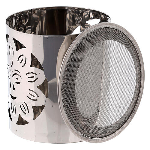 Incense burner with cut-out sun, polished steel, h 8 cm 3