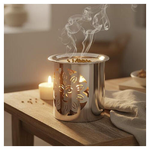 Queimador de incenso aço brilhante sol perfurado altura 8 cm 2