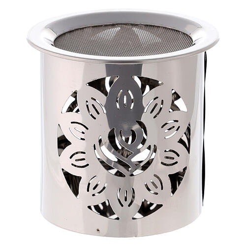 Incense burner with cut-out flower, polished steel, h 8 cm 2