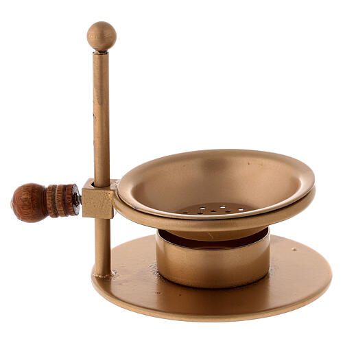 Golden incense burner with wooden knob h 8.5 cm 4