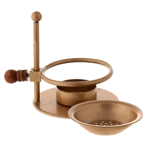 Golden incense burner with wooden knob h 8.5 cm 5