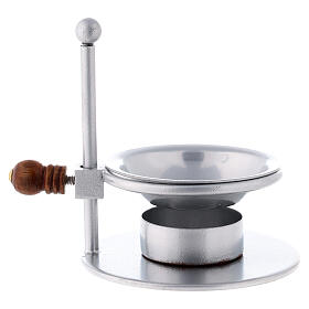 Silver incense burner with wood knob h 8.5 cm