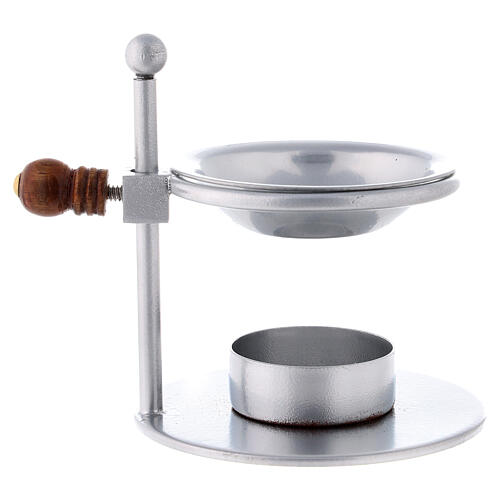 Silver incense burner with wood knob h 8.5 cm 1