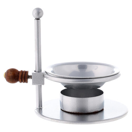 Silver incense burner with wood knob h 8.5 cm 2