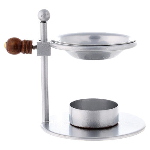 Silver incense burner with wood knob h 8.5 cm 3