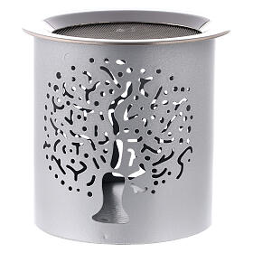 Incense burner with cut-out Tree of Life, silver metal, h 8 cm