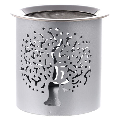 Incense burner with cut-out Tree of Life, silver metal, h 8 cm 1