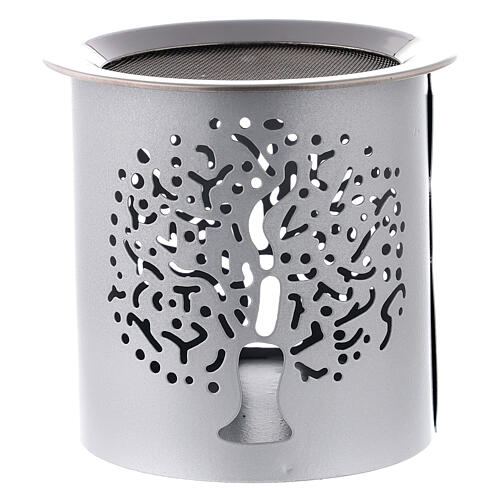 Incense burner with cut-out Tree of Life, silver metal, h 8 cm 2