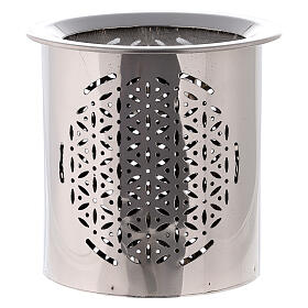 Incense burner iron cylindrical silver plated steel