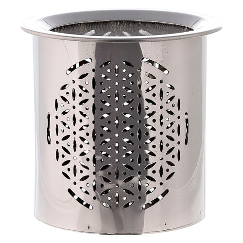 Incense burner iron cylindrical silver plated steel 1