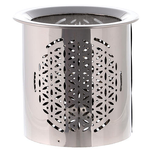 Incense burner iron cylindrical silver plated steel 2