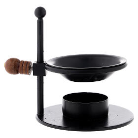 Black incense burner with wood knob h 8.5 cm
